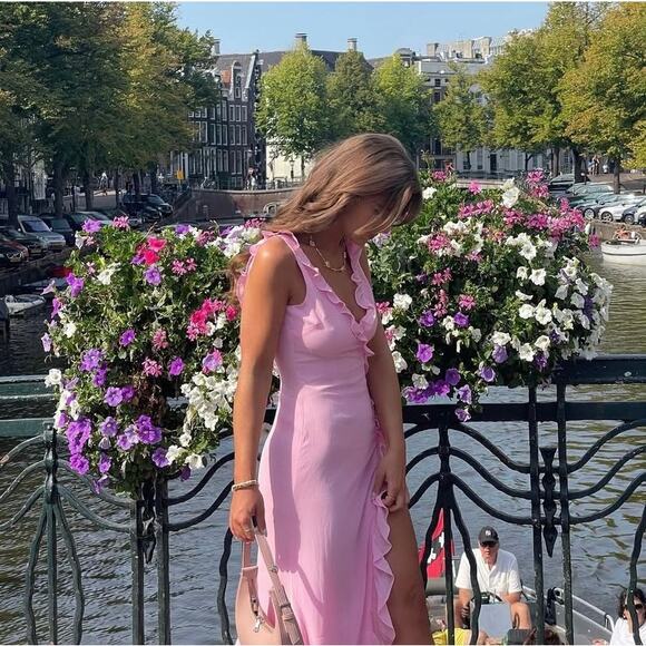 Runaway The Label Suzannah Ruffle Maxi Gown Dress Pink Size Small - Picture 3 of 11